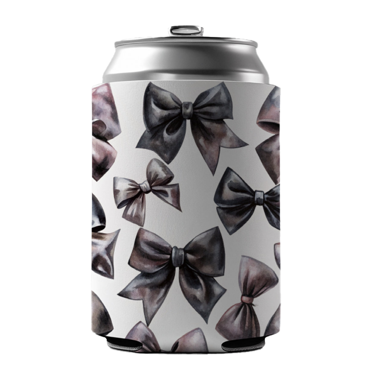 Black Scattered Coquette Bows Watercolor Can Cooler Beer Soda Drink Insulated Holder Sleeve Hugger