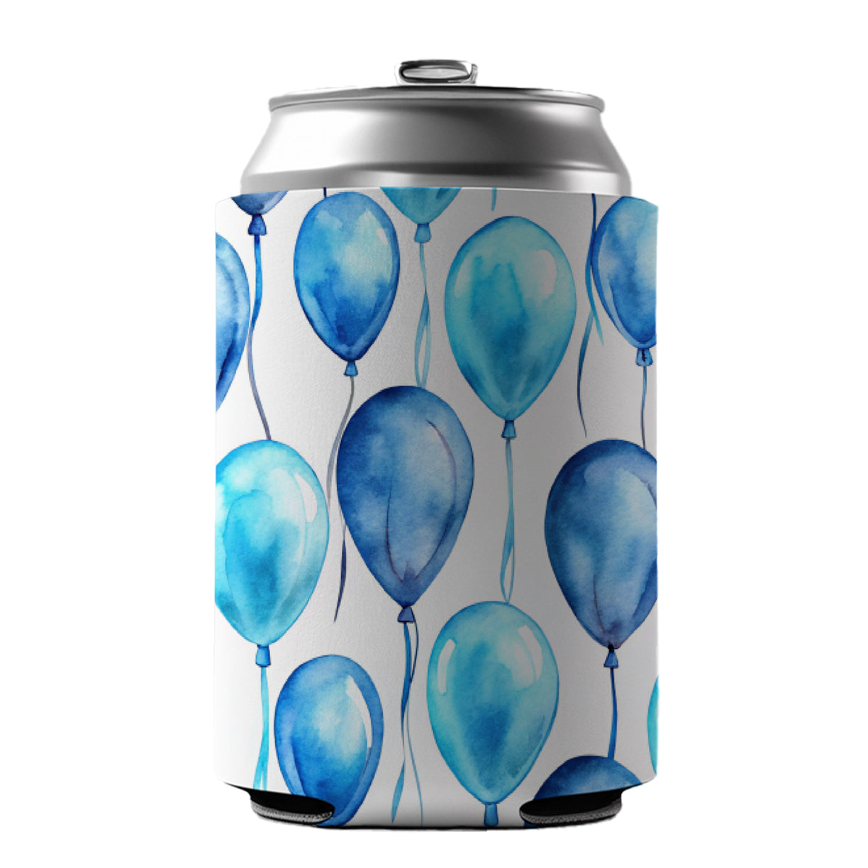 Blue Balloons Watercolor Birthday Can Cooler Beer Soda Drink Insulated Holder Sleeve Hugger