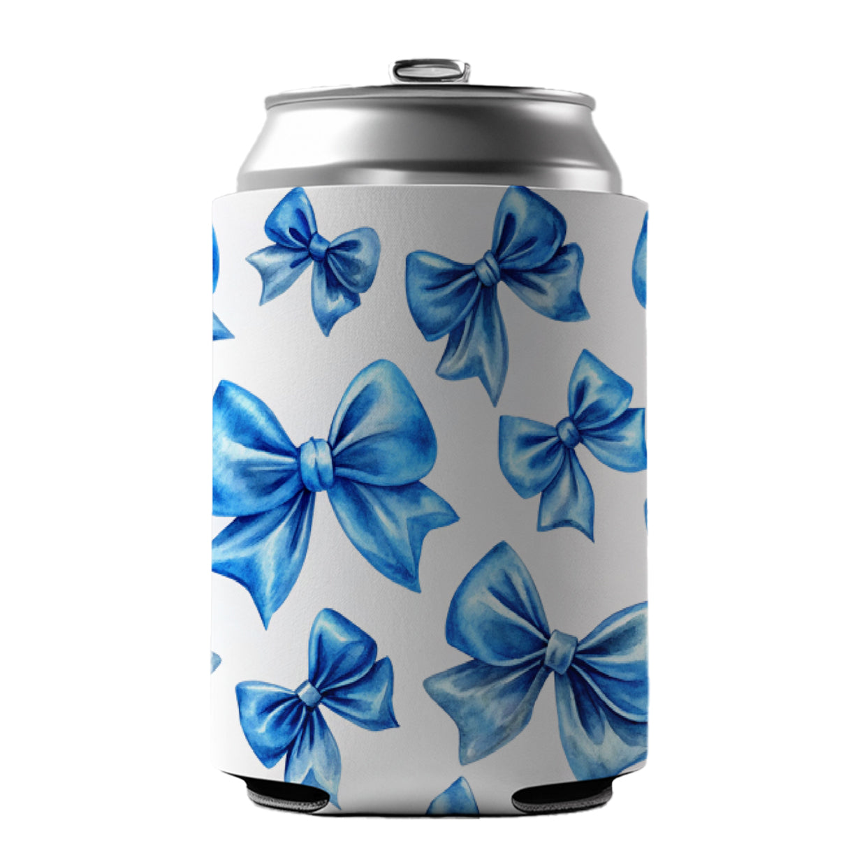 Blue Scattered Coquette Bows Watercolor Can Cooler Beer Soda Drink Insulated Holder Sleeve Hugger