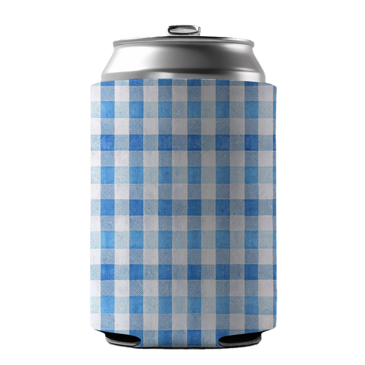 Blue White Gingham Watercolor Can Cooler Beer Soda Drink Insulated Holder Sleeve Hugger