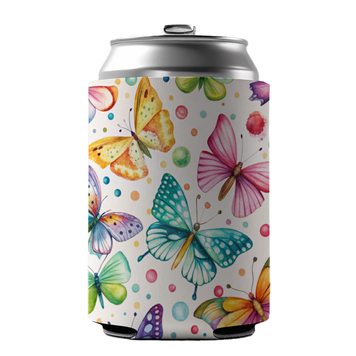 Butterflies Polka Dots Watercolor Can Cooler Beer Soda Drink Insulated Holder Sleeve Hugger