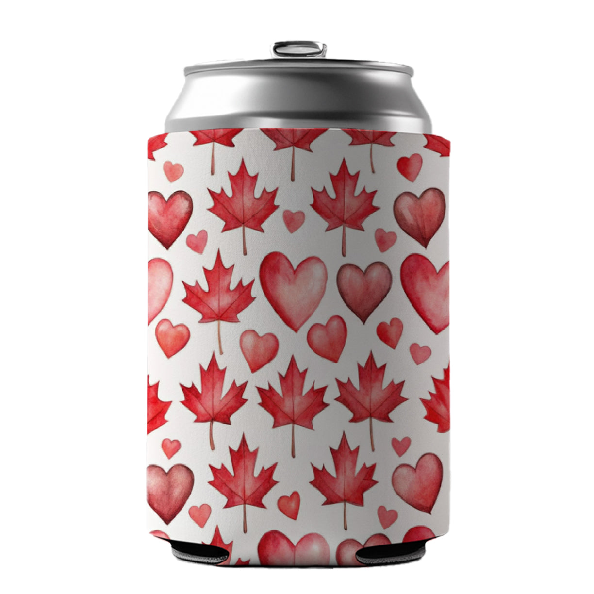 Canada Flags Maple Leaf Hearts Watercolor Can Cooler Beer Soda Drink Insulated Holder Sleeve Hugger