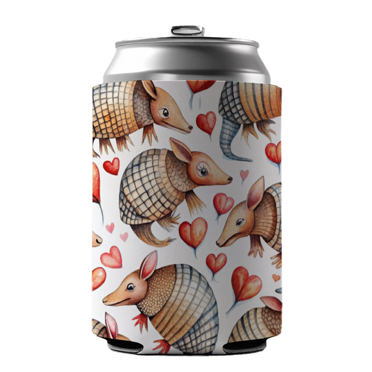 Cute Armadillos Hearts Watercolor Can Cooler Beer Soda Drink Insulated Holder Sleeve Hugger