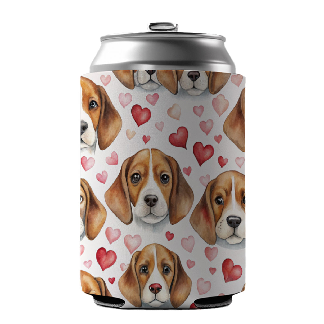 Cute Beagle Dog Faces Hearts Can Cooler Beer Soda Drink Insulated Holder Sleeve Hugger