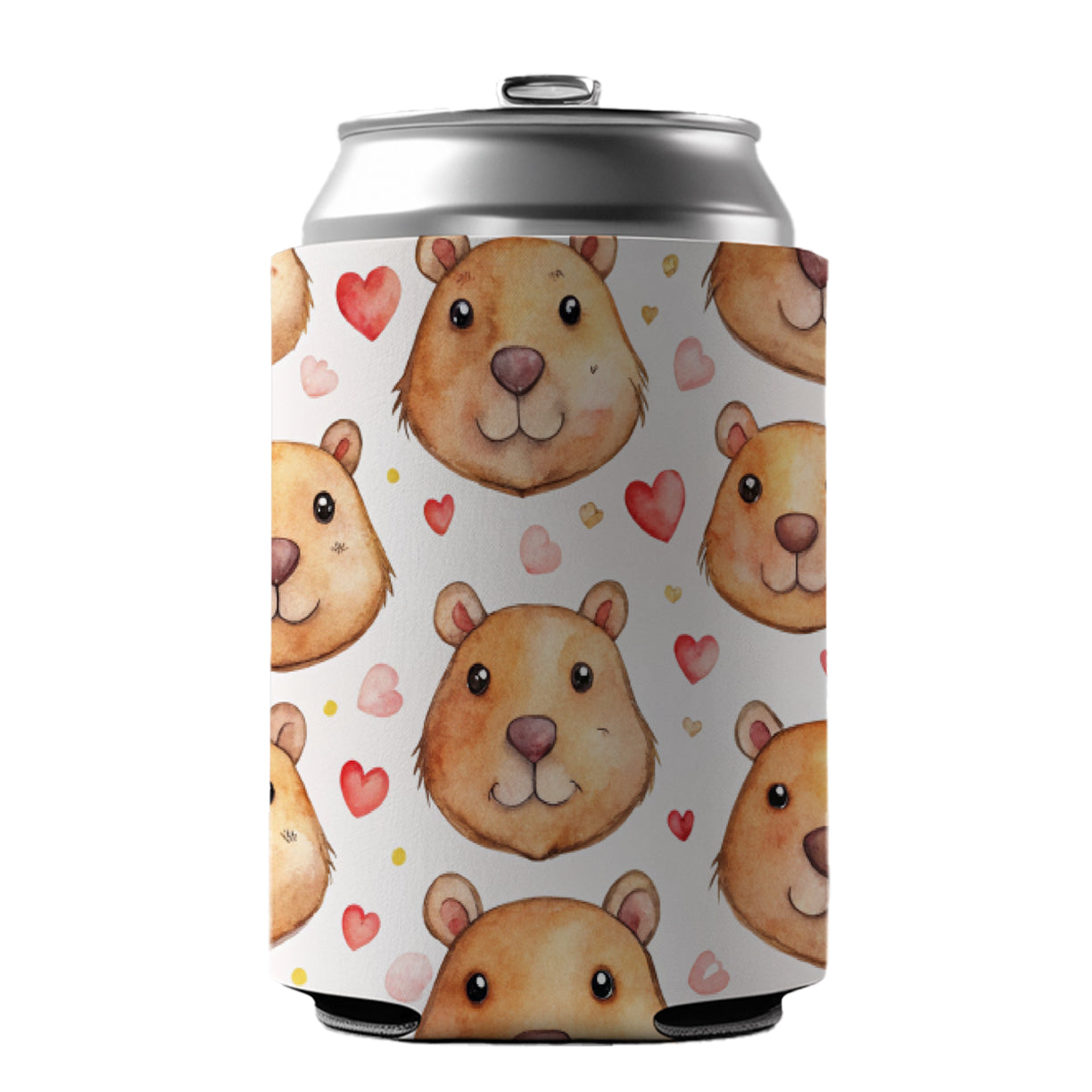 Cute Capybara Faces Hearts Can Cooler Beer Soda Drink Insulated Holder Sleeve Hugger