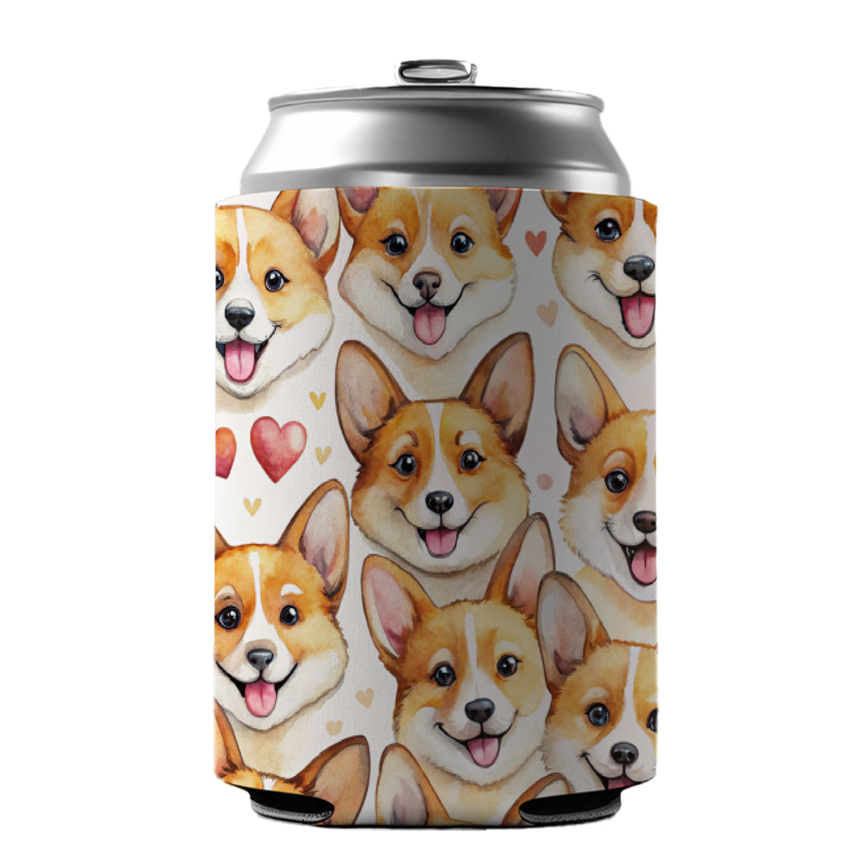 Cute Corgi Dog Faces Hearts Can Cooler Beer Soda Drink Insulated Holder Sleeve Hugger
