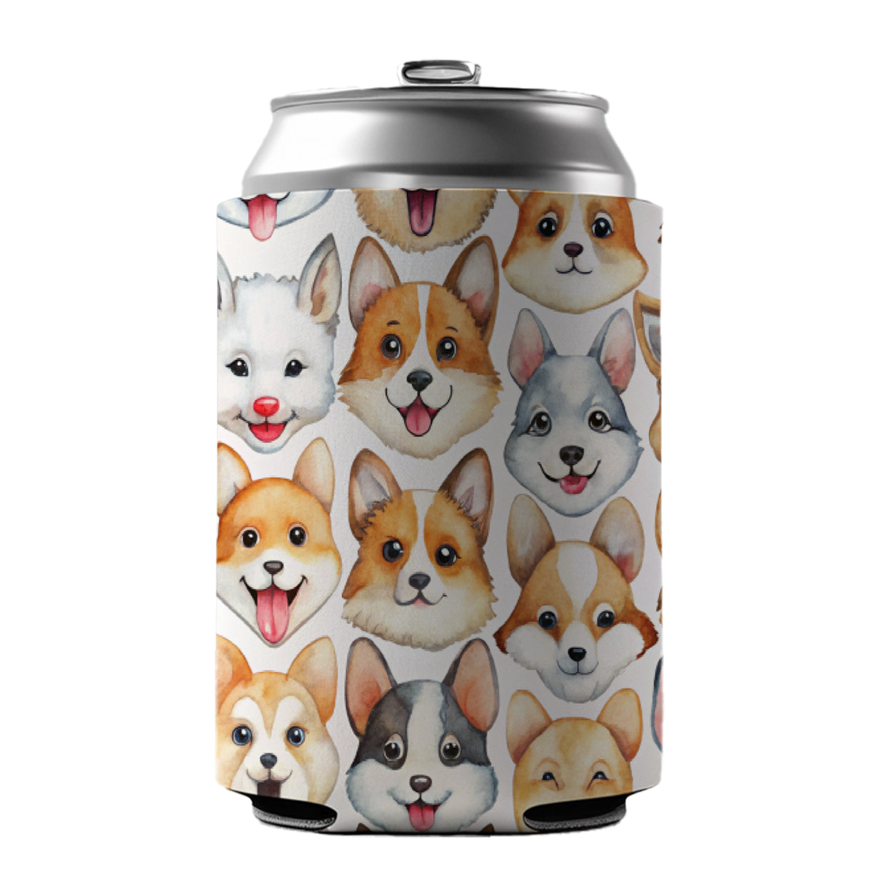 Cute Dog Faces Watercolor Can Cooler Beer Soda Drink Insulated Holder Sleeve Hugger