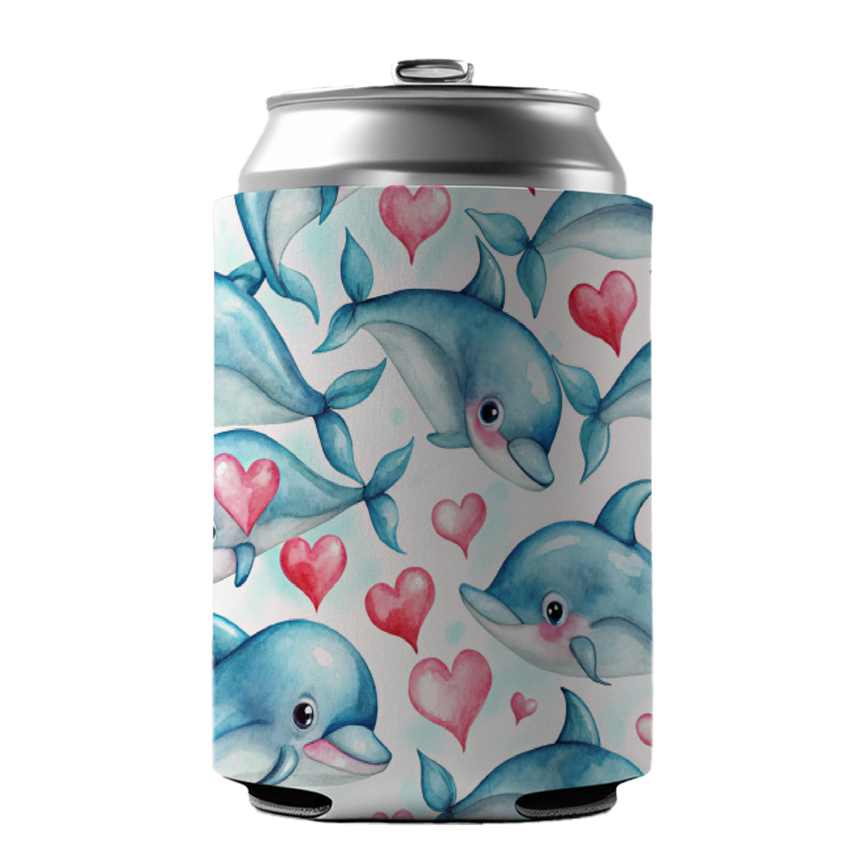 Cute Dolphin Faces Hearts Can Cooler Beer Soda Drink Insulated Holder Sleeve Hugger