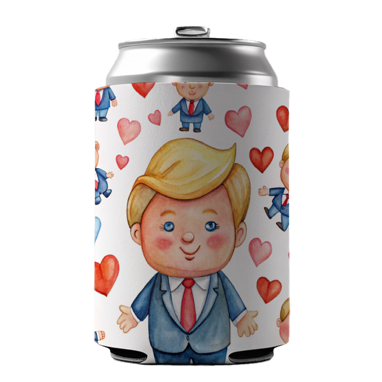 Cute Donald Trumps Hearts Can Cooler Beer Soda Drink Insulated Holder Sleeve Hugger