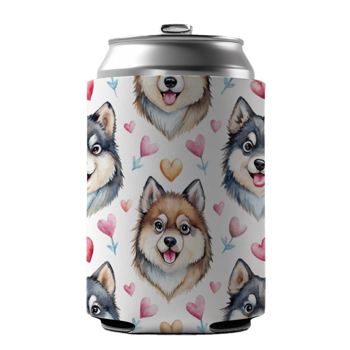 Cute Finnish Lapphund Dog Faces Can Cooler Beer Soda Drink Insulated Holder Sleeve Hugger