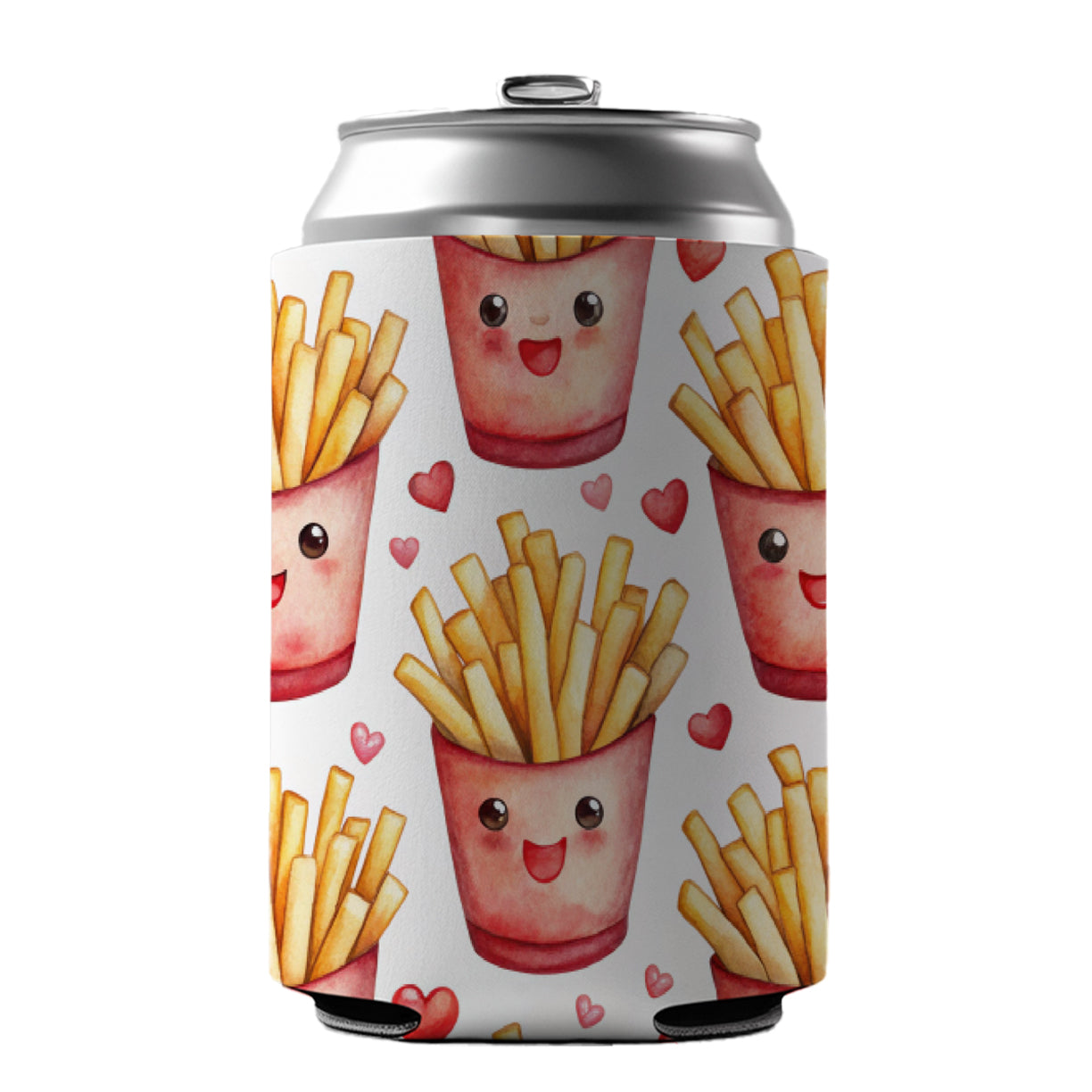 Cute French Fries Hearts Watercolor Can Cooler Beer Soda Drink Insulated Holder Sleeve Hugger