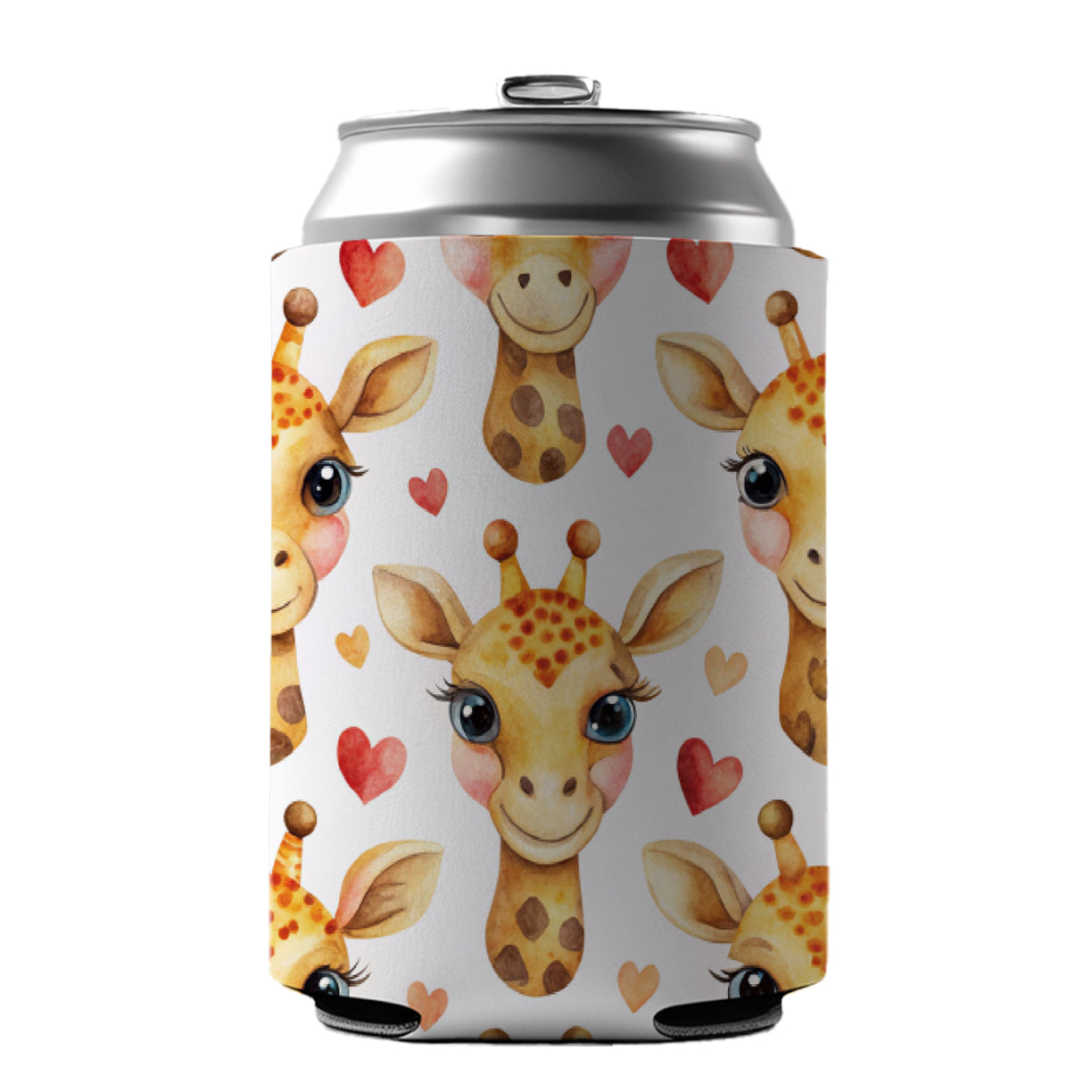 Cute Giraffe Faces Hearts Can Cooler Beer Soda Drink Insulated Holder Sleeve Hugger