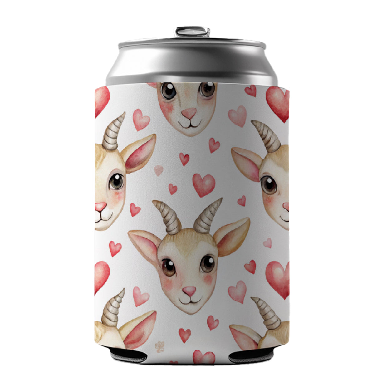 Cute Goat Faces Hearts Watercolor Can Cooler Beer Soda Drink Insulated Holder Sleeve Hugger