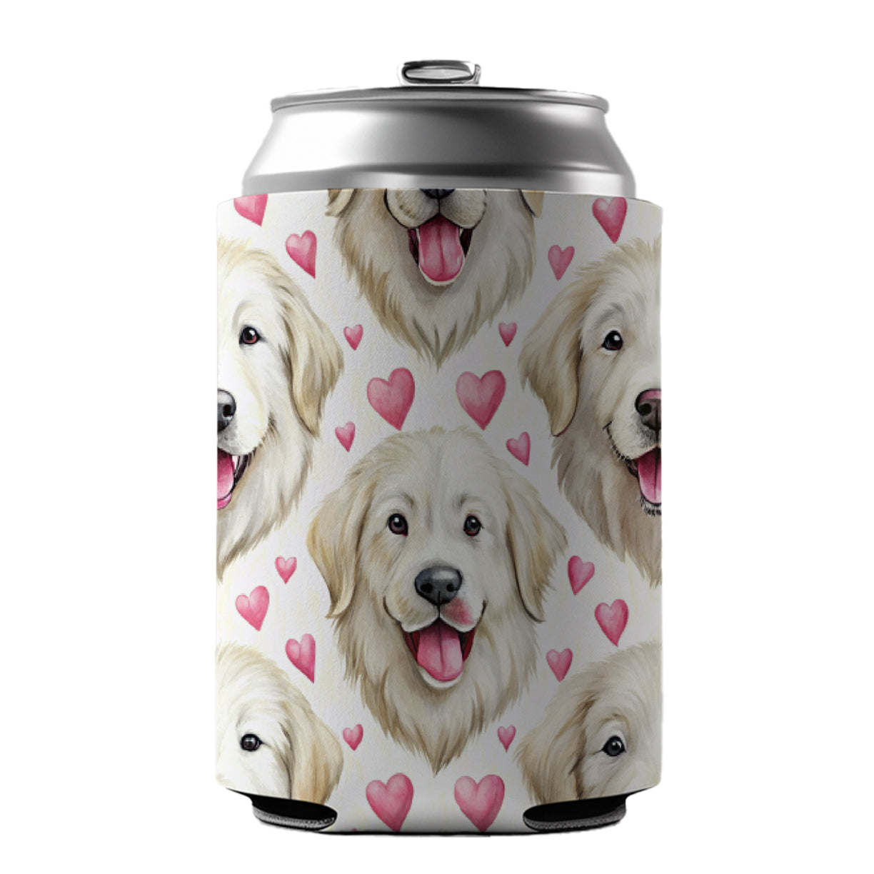 Cute Great Pyrenees Dog Faces Hearts Can Cooler Beer Soda Drink Insulated Holder Sleeve Hugger