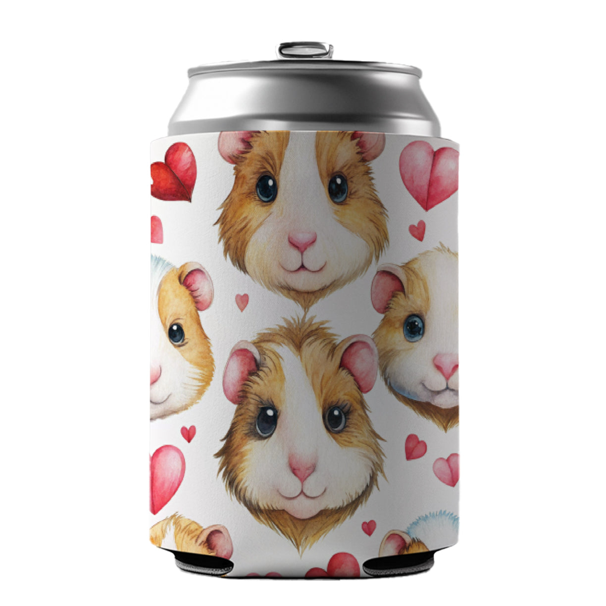 Cute Guinea Pig Faces Hearts Can Cooler Beer Soda Drink Insulated Holder Sleeve Hugger