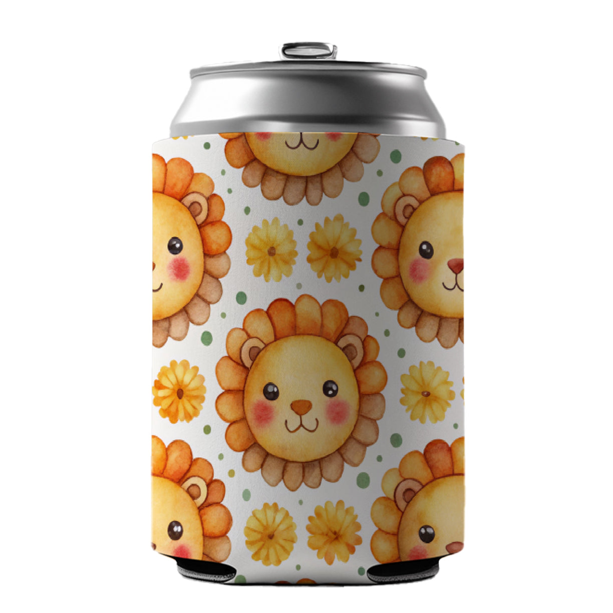 Cute Lion Faces Watercolor Can Cooler Beer Soda Drink Insulated Holder Sleeve Hugger