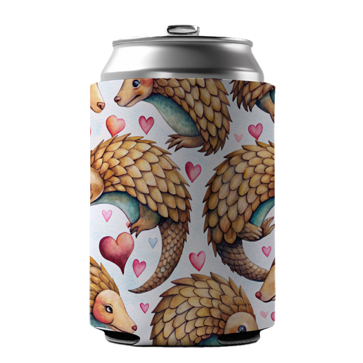 Cute Pangolin Hearts Watercolor Can Cooler Beer Soda Drink Insulated Holder Sleeve Hugger