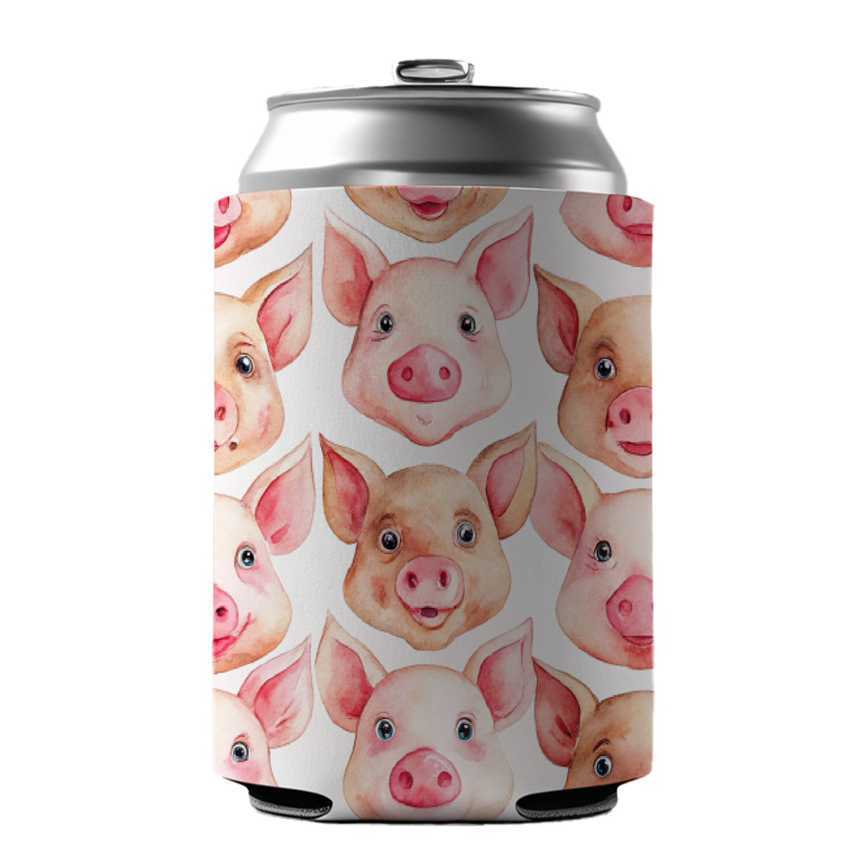 Cute Pig Faces Watercolor Can Cooler Beer Soda Drink Insulated Holder Sleeve Hugger