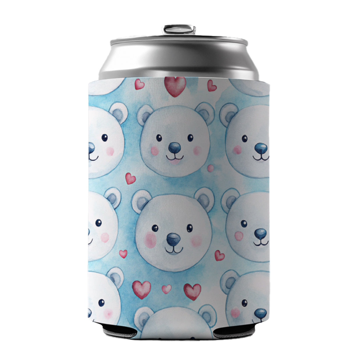 Cute Polar Bear Faces Hearts Can Cooler Beer Soda Drink Insulated Holder Sleeve Hugger