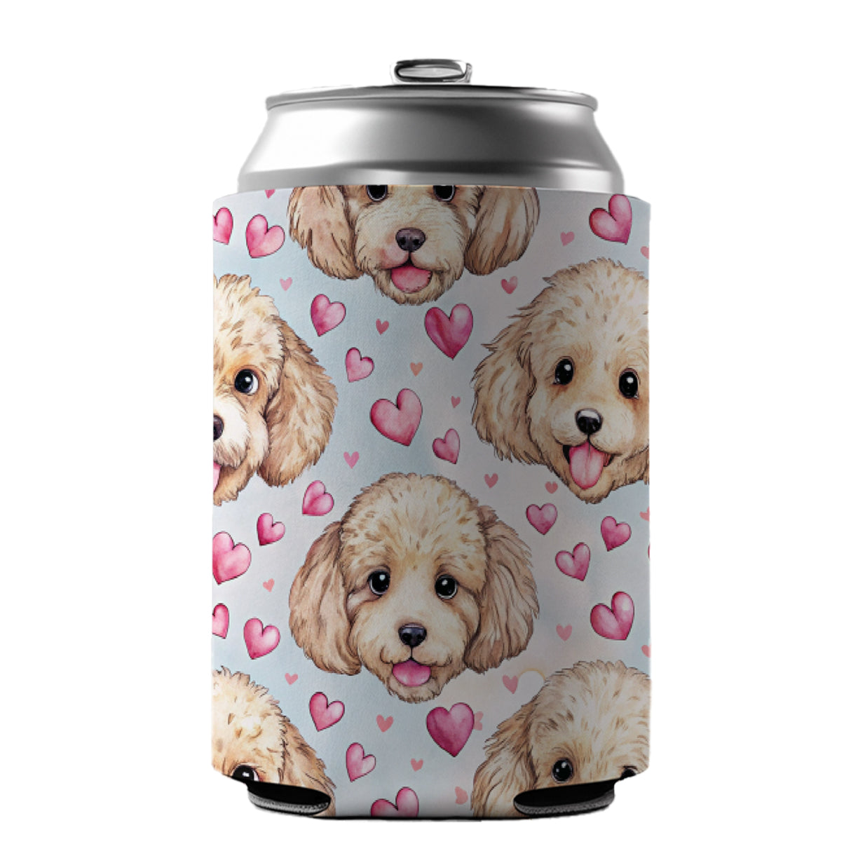 Cute Poodle Dog Faces Hearts Can Cooler Beer Soda Drink Insulated Holder Sleeve Hugger