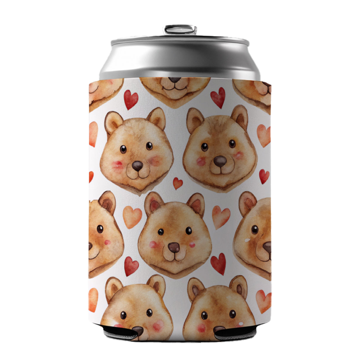 Cute Quokka Faces Hearts Watercolor Can Cooler Beer Soda Drink Insulated Holder Sleeve Hugger