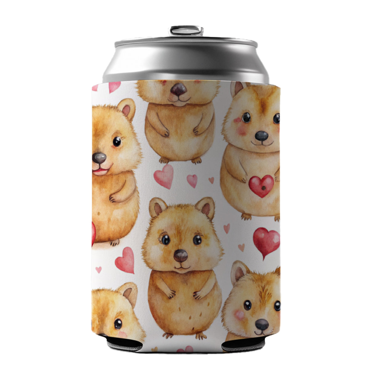 Cute Quokkas Hearts Watercolor Can Cooler Beer Soda Drink Insulated Holder Sleeve Hugger
