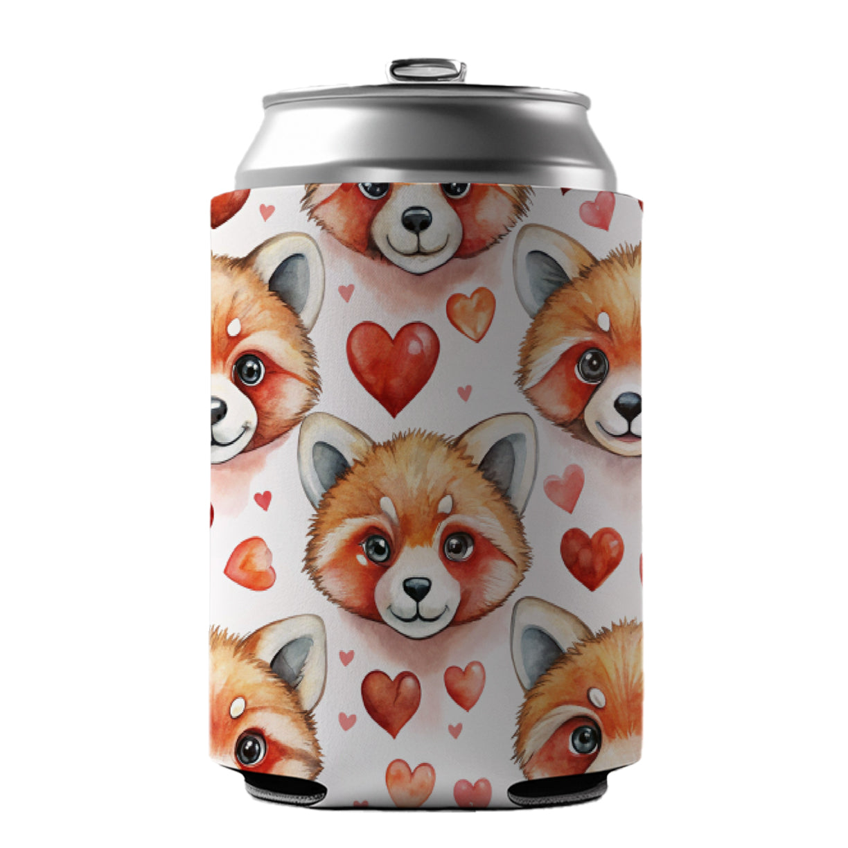 Cute Red Panda Faces Hearts Can Cooler Beer Soda Drink Insulated Holder Sleeve Hugger