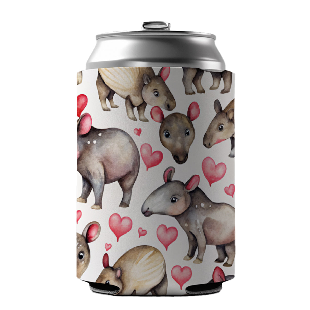 Cute Tapirs Hearts Watercolor Can Cooler Beer Soda Drink Insulated Holder Sleeve Hugger