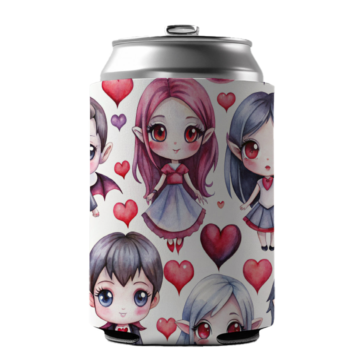 Cute Vampires Hearts Watercolor Can Cooler Beer Soda Drink Insulated Holder Sleeve Hugger