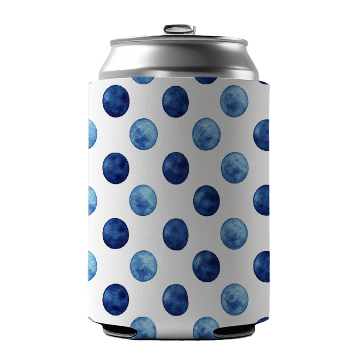 Dark Blue Polka Dots White Background Can Cooler Beer Soda Drink Insulated Holder Sleeve Hugger