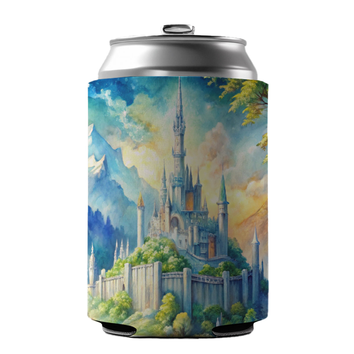 Elves Fantasy Kingdom Watercolor Design Can Cooler Beer Soda Drink Insulated Holder Sleeve Hugger