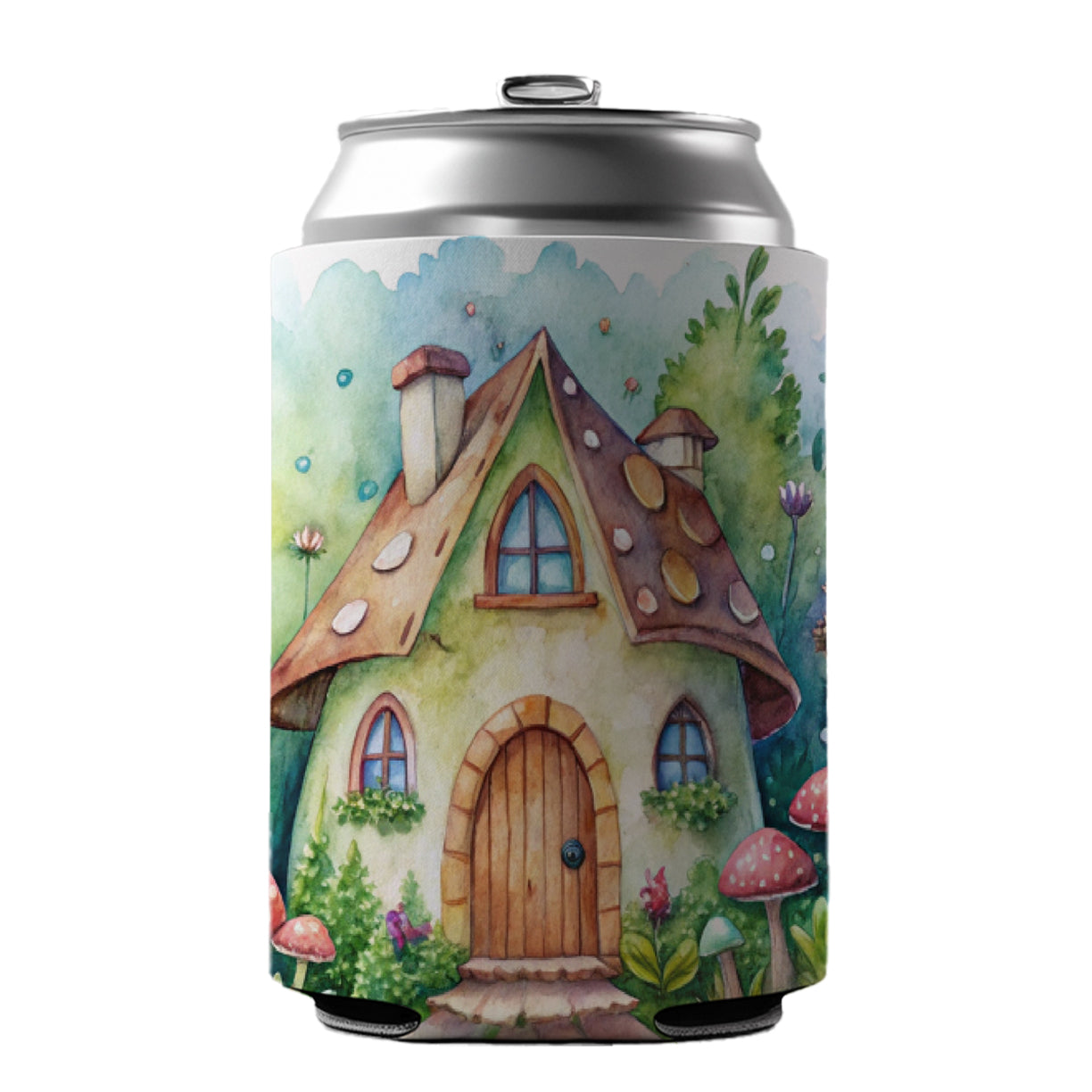Fairy House Watercolor Can Cooler Beer Soda Drink Insulated Holder Sleeve Hugger