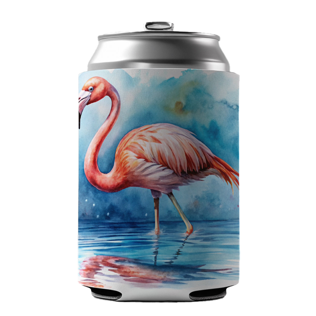 Flamingo Bird In Water Watercolor Can Cooler Beer Soda Drink Insulated Holder Sleeve Hugger