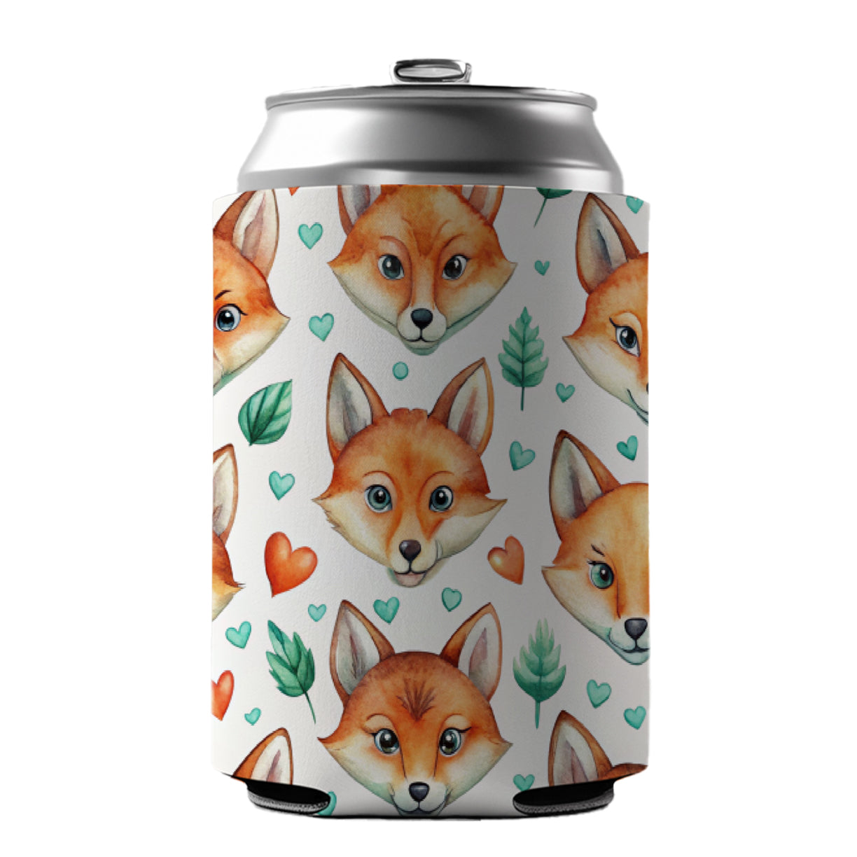Fox Faces Hearts Watercolor Can Cooler Beer Soda Drink Insulated Holder Sleeve Hugger