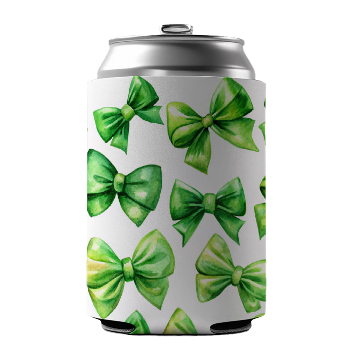 Green Scattered Coquette Bows Watercolor Can Cooler Beer Soda Drink Insulated Holder Sleeve Hugger