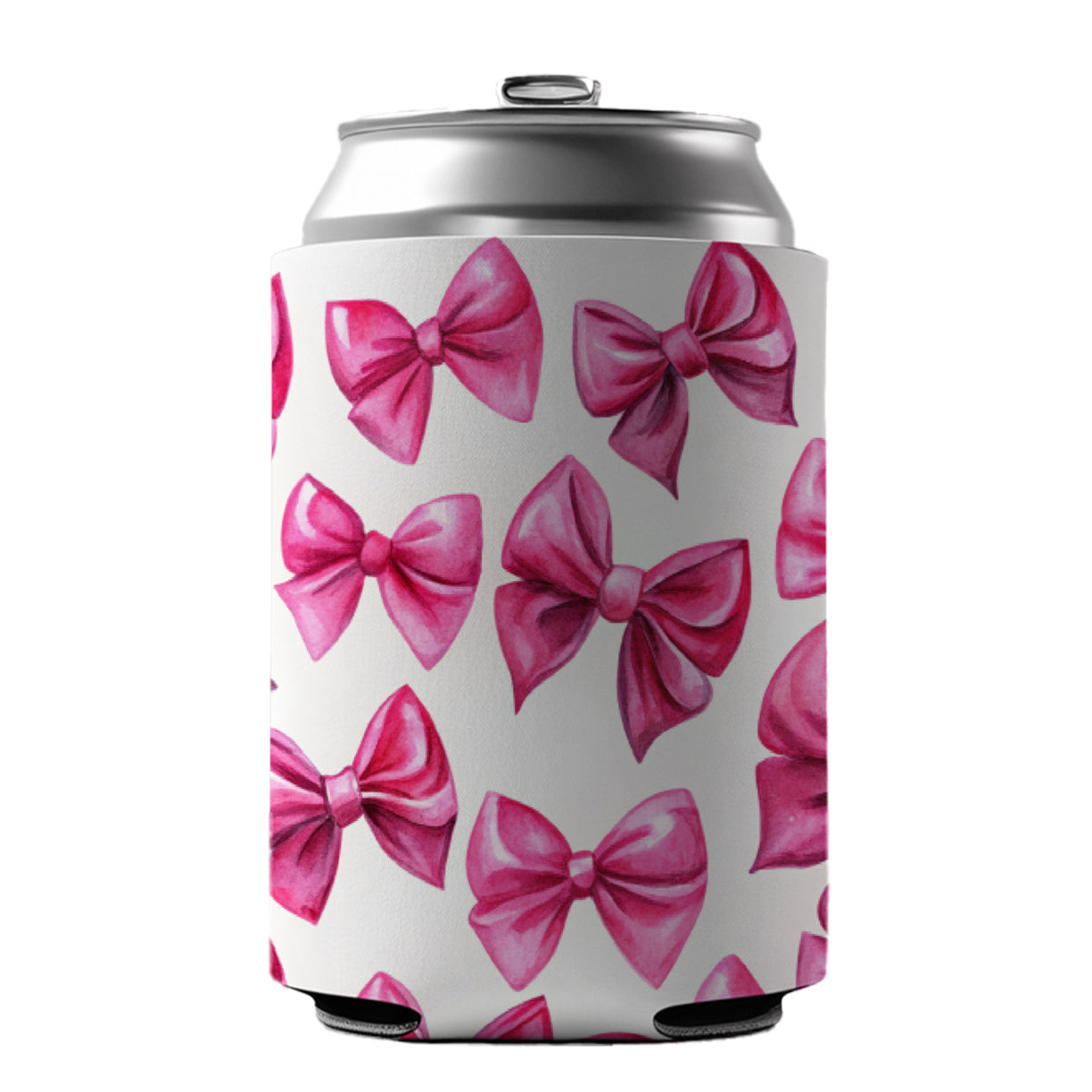 Hot Pink Scattered Coquette Bows Watercolor Can Cooler Beer Soda Drink Insulated Holder Sleeve Hugger