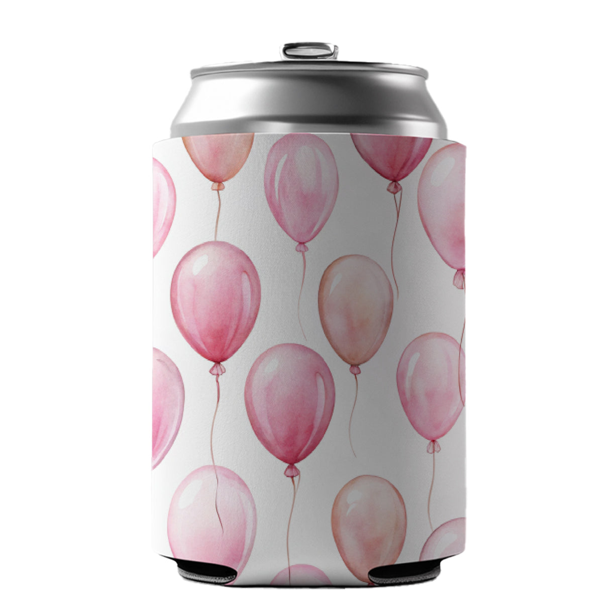 Light Pink Balloons Watercolor Birthday Can Cooler Beer Soda Drink Insulated Holder Sleeve Hugger