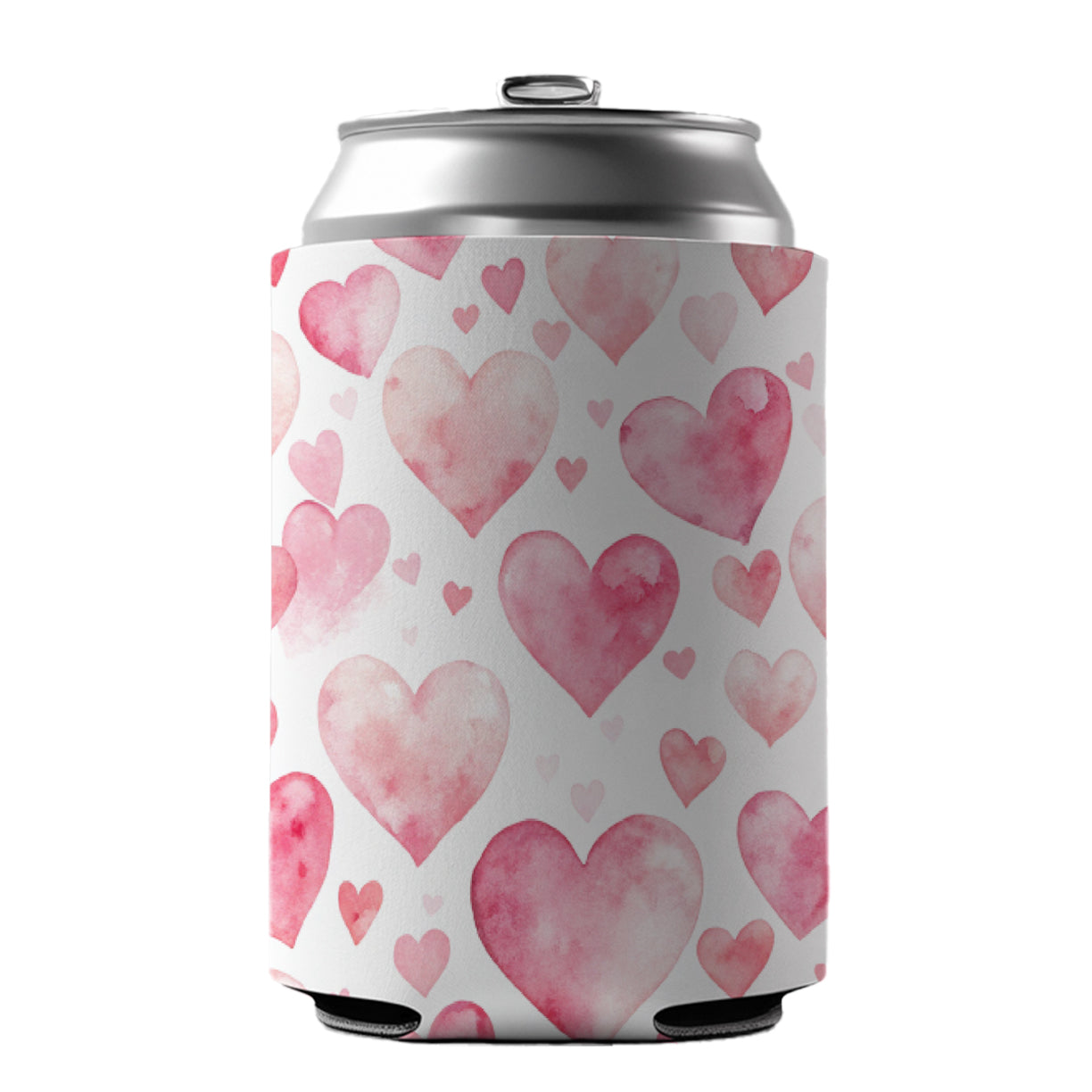 Light Pink Scattered Hearts Watercolor Can Cooler Beer Soda Drink Insulated Holder Sleeve Hugger