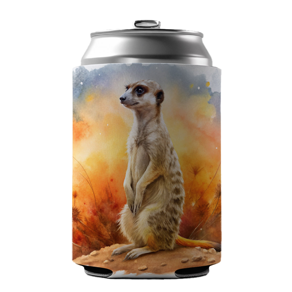 Meerkat African Plain Beautiful Watercolor Can Cooler Beer Soda Drink Insulated Holder Sleeve Hugger