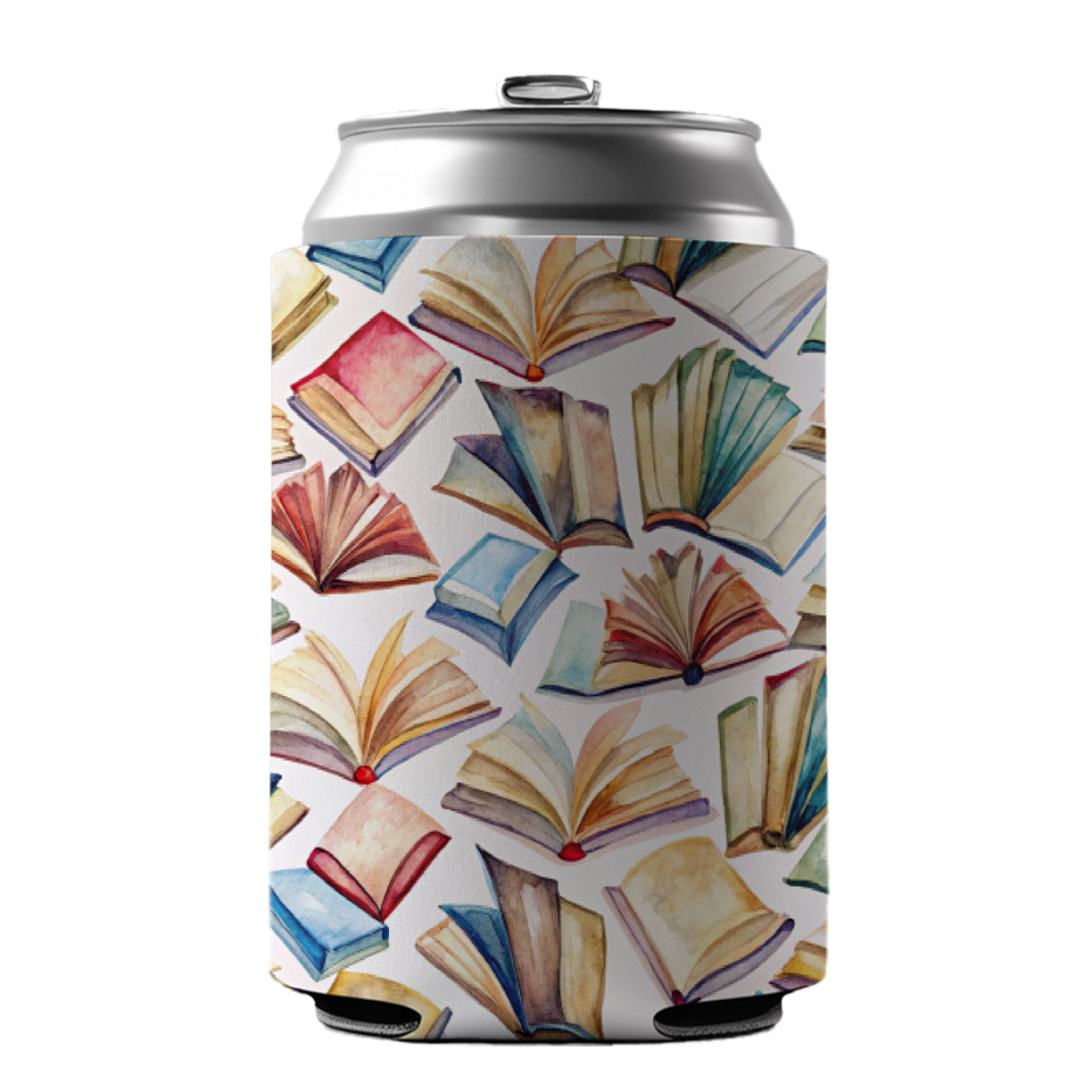 Open Books Watercolor Reader Reading Can Cooler Beer Soda Drink Insulated Holder Sleeve Hugger