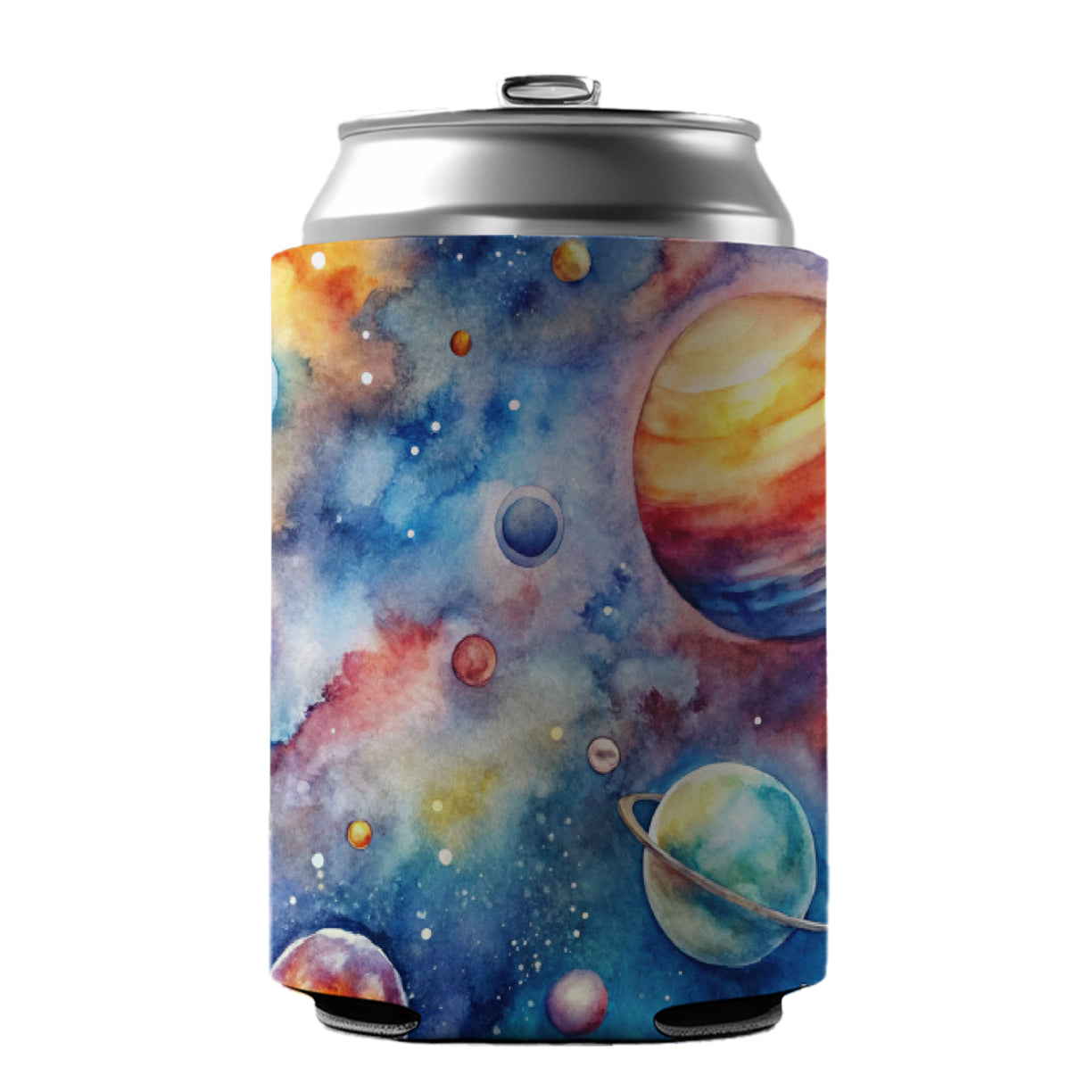 Outer Space Watercolor Astronomy Can Cooler Beer Soda Drink Insulated Holder Sleeve Hugger