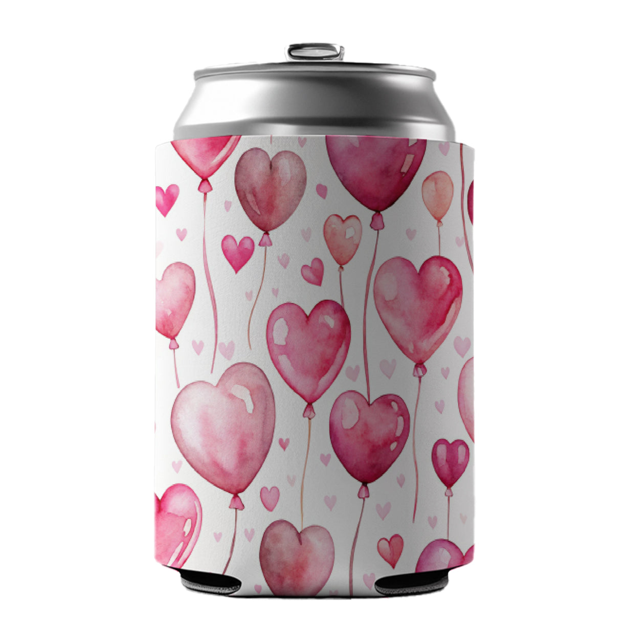 Pink Balloons Hearts Watercolor Birthday Valentine's Love Can Cooler Beer Soda Drink Insulated Holder Sleeve Hugger