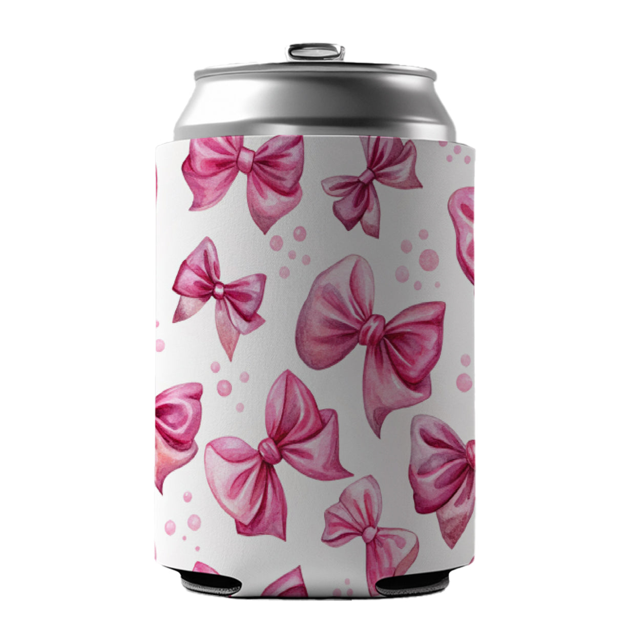 Pink Scattered Coquette Bows Watercolor Can Cooler Beer Soda Drink Insulated Holder Sleeve Hugger