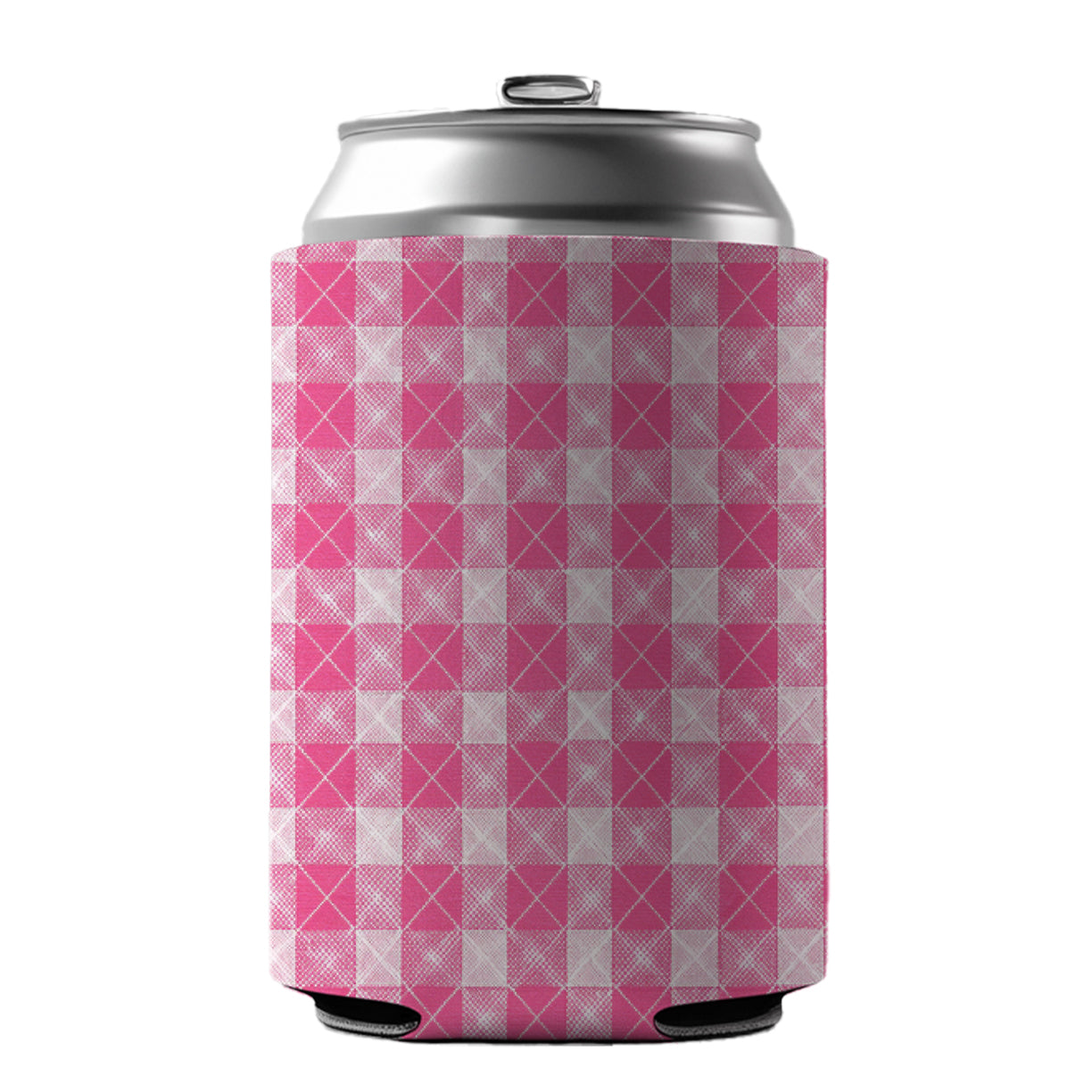 Pink White Gingham Watercolor Can Cooler Beer Soda Drink Insulated Holder Sleeve Hugger