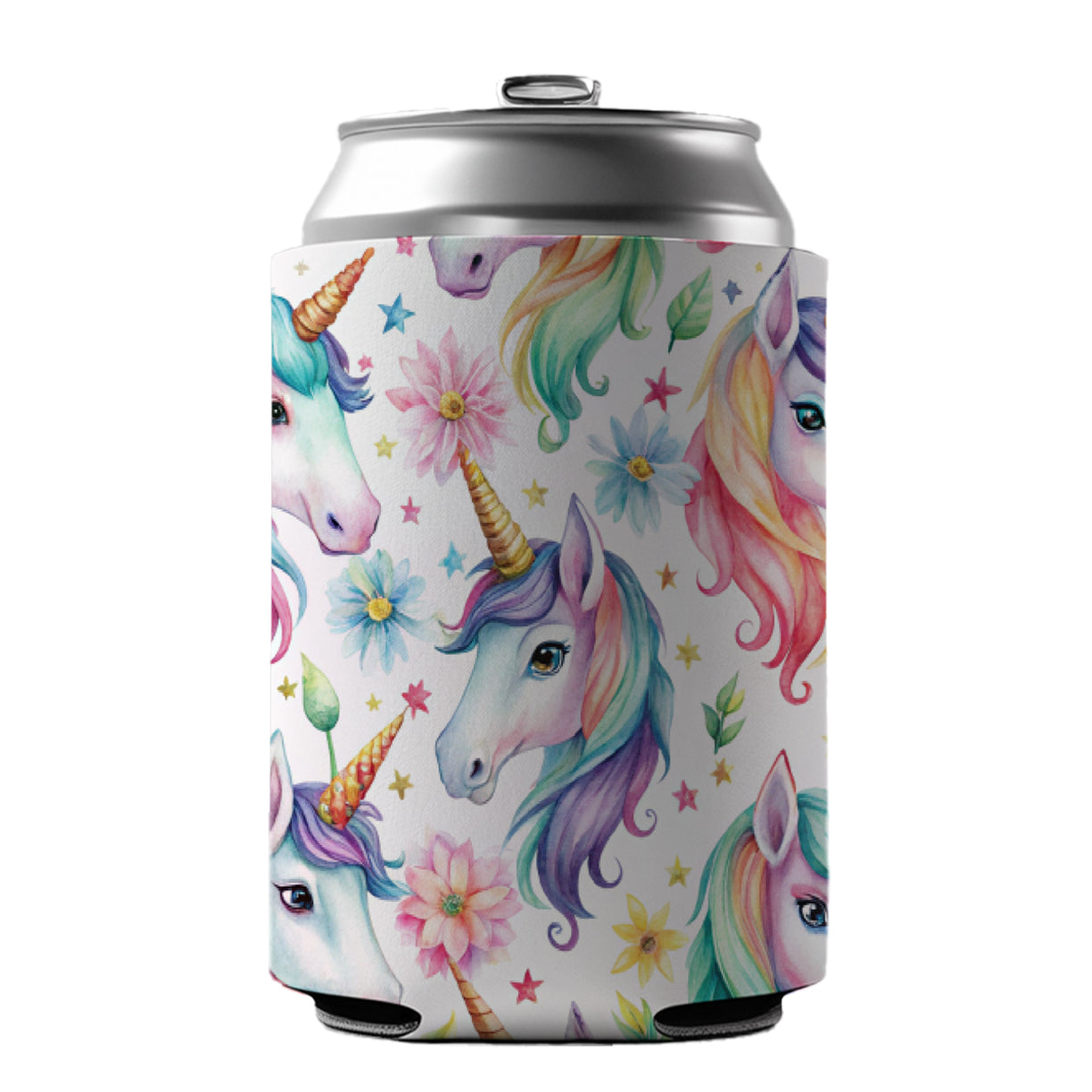 Pretty Unicorn Faces Watercolor Can Cooler Beer Soda Drink Insulated Holder Sleeve Hugger