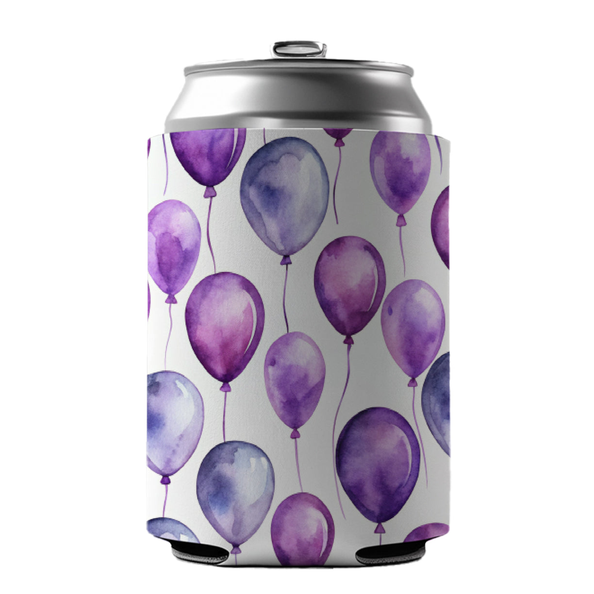 Purple Balloons Watercolor Birthday Can Cooler Beer Soda Drink Insulated Holder Sleeve Hugger