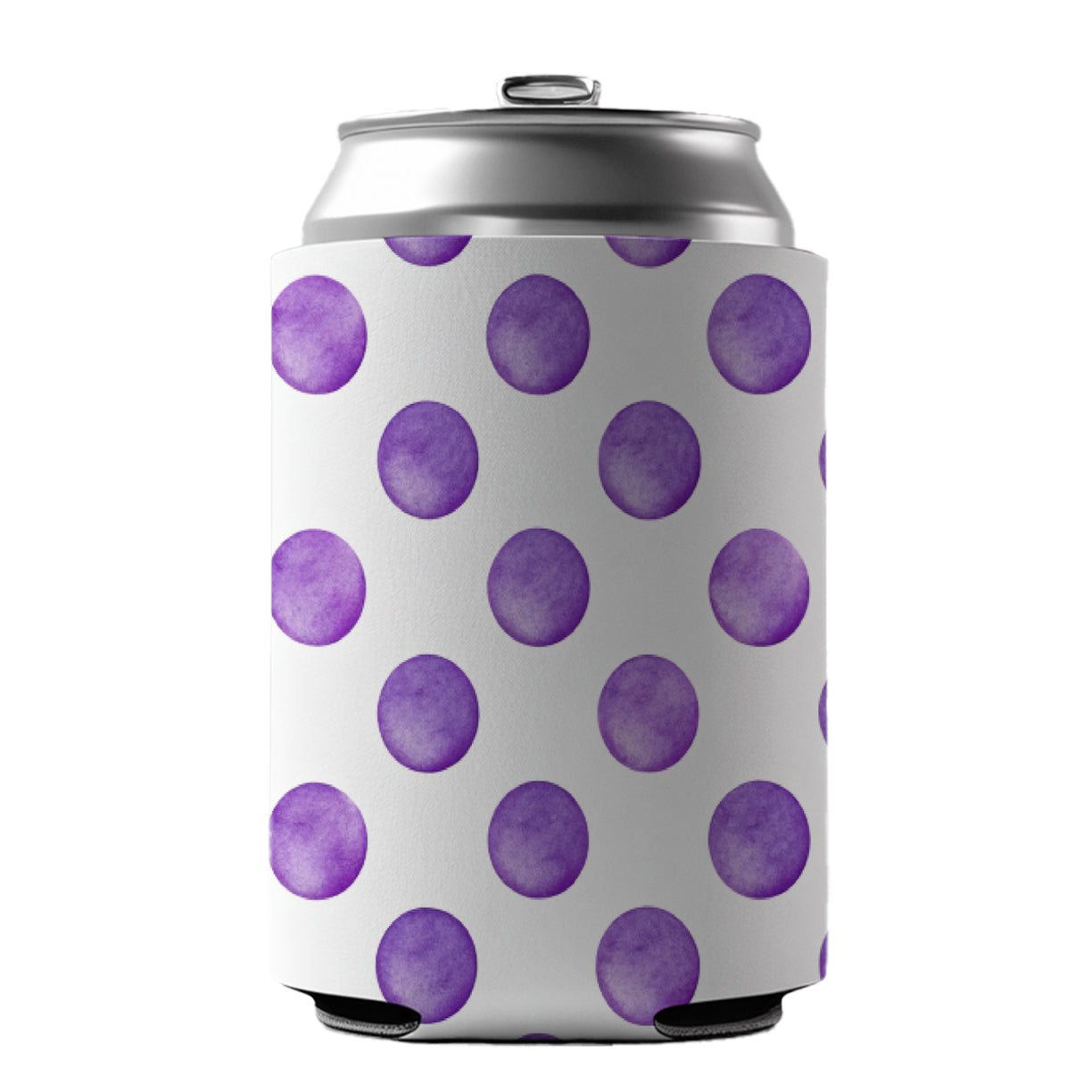 Purple Polka Dots White Background Can Cooler Beer Soda Drink Insulated Holder Sleeve Hugger