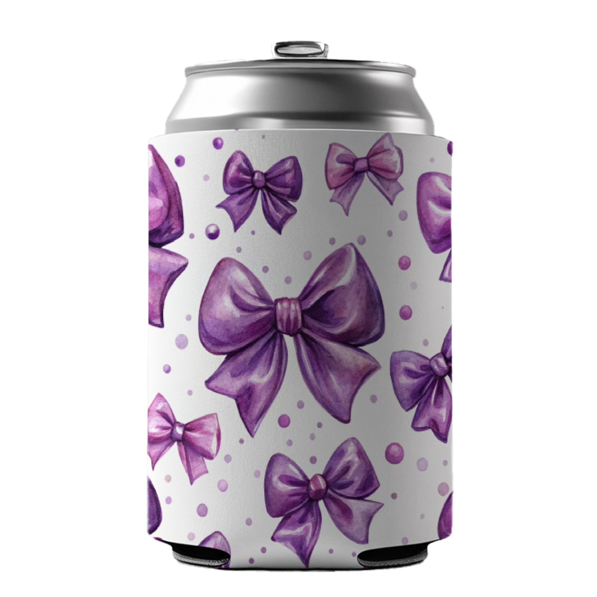 Purple Scattered Coquette Bows Watercolor Can Cooler Beer Soda Drink Insulated Holder Sleeve Hugger