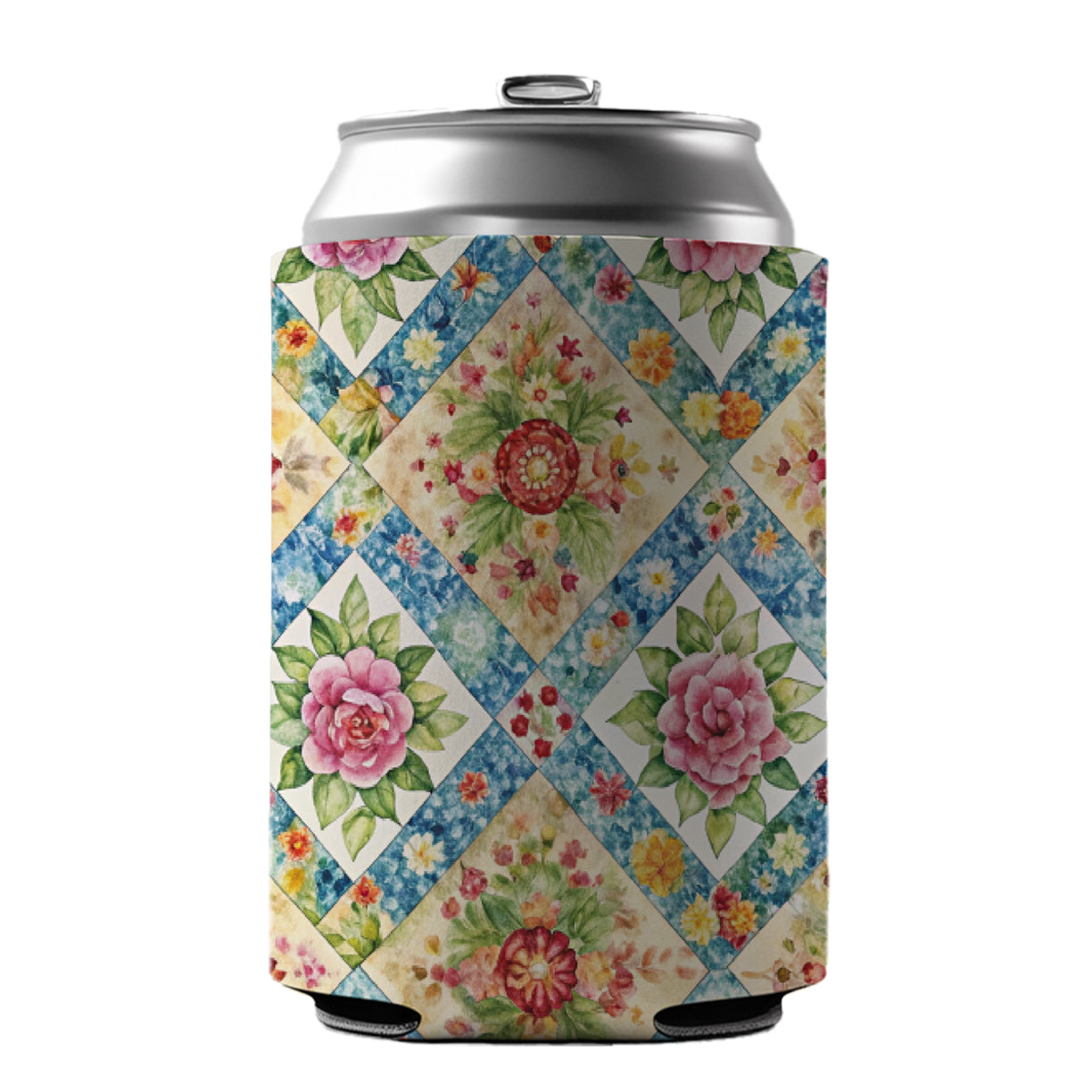 Quilt Floral Pattern Quilter Sewing Can Cooler Beer Soda Drink Insulated Holder Sleeve Hugger