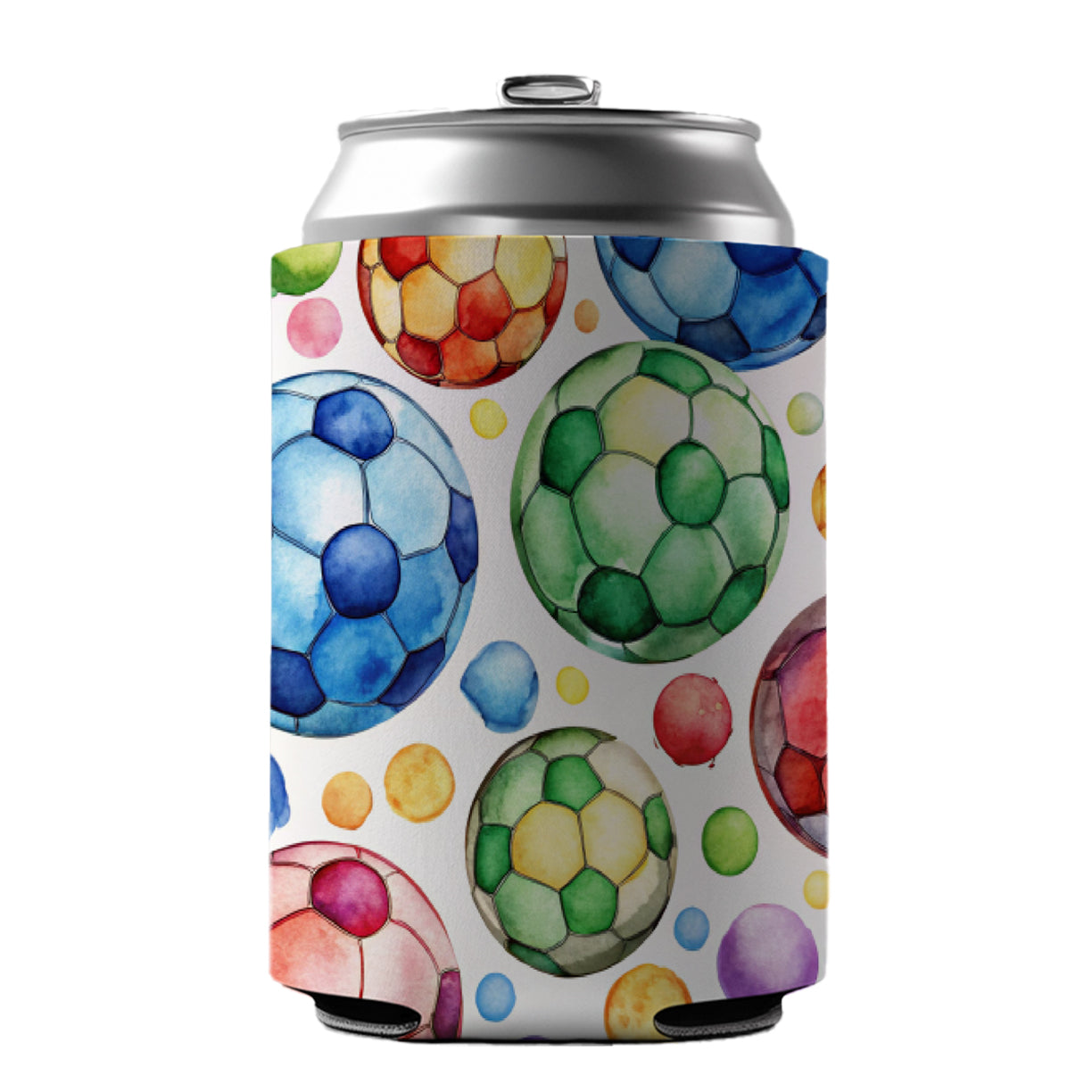 Rainbow Soccer Balls Watercolor Football Can Cooler Beer Soda Drink Insulated Holder Sleeve Hugger